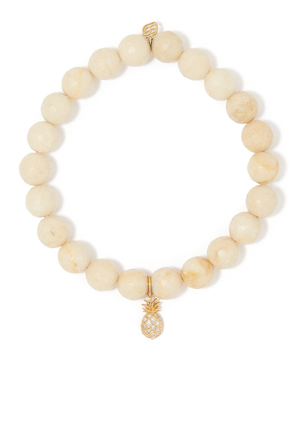 Pineapple Charm Bracelet, Jasper Beads with 14K Yellow Gold & Diamonds